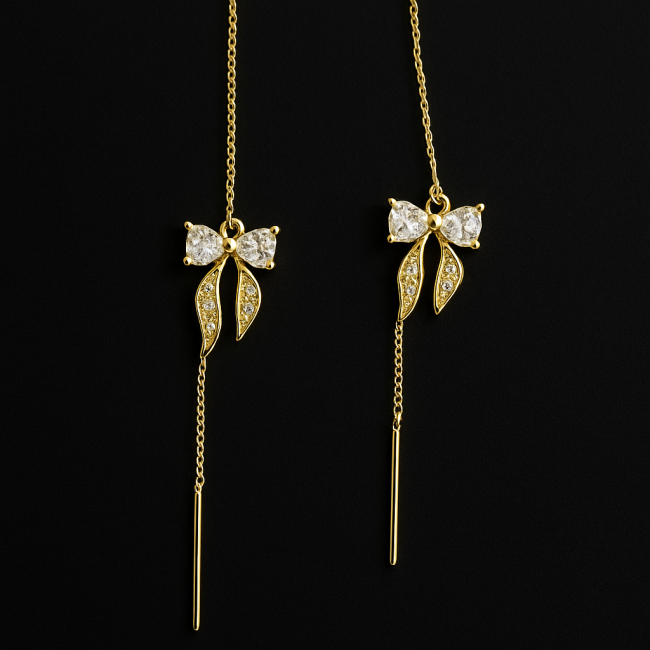 Aurora bow threader earrings ασημένια σκουλαρίκια φιόγκος με διακριτική λάμψη ιδανικά για εντυπωσιακό και κομψό στυλ