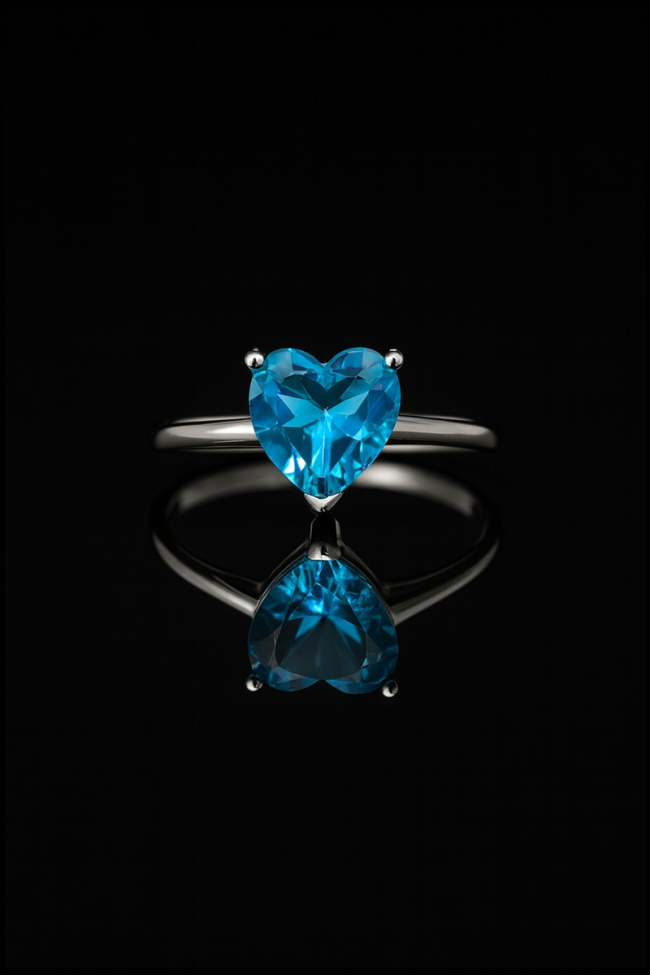 Γυναικείο ασημένιο δαχτυλίδι 925 Blue Heart Ring με γαλάζια πέτρα σε σχήμα καρδιάς