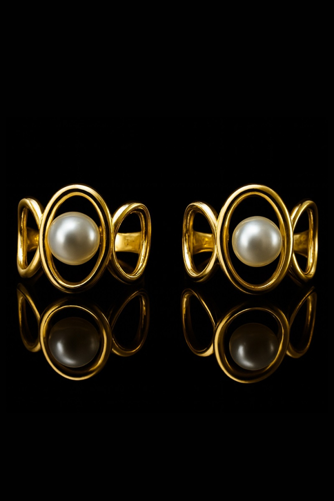 Golden Pearl Embrace ring δαχτυλίδι με πέρλα και χρυσό σχέδιο κομψό και ρομαντικό για καθημερινή ή βραδινή χρήση