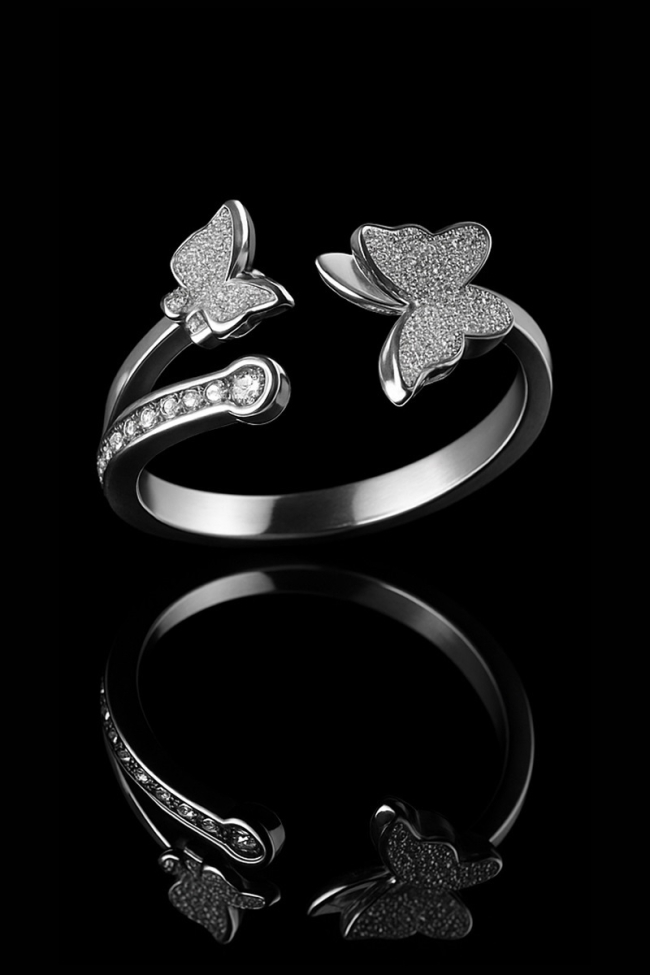 Γυναικείο ασημένιο δαχτυλίδι 925 Butterfly Sparkle Ring με σχέδιο πεταλούδες και πέτρες ζιργκόν