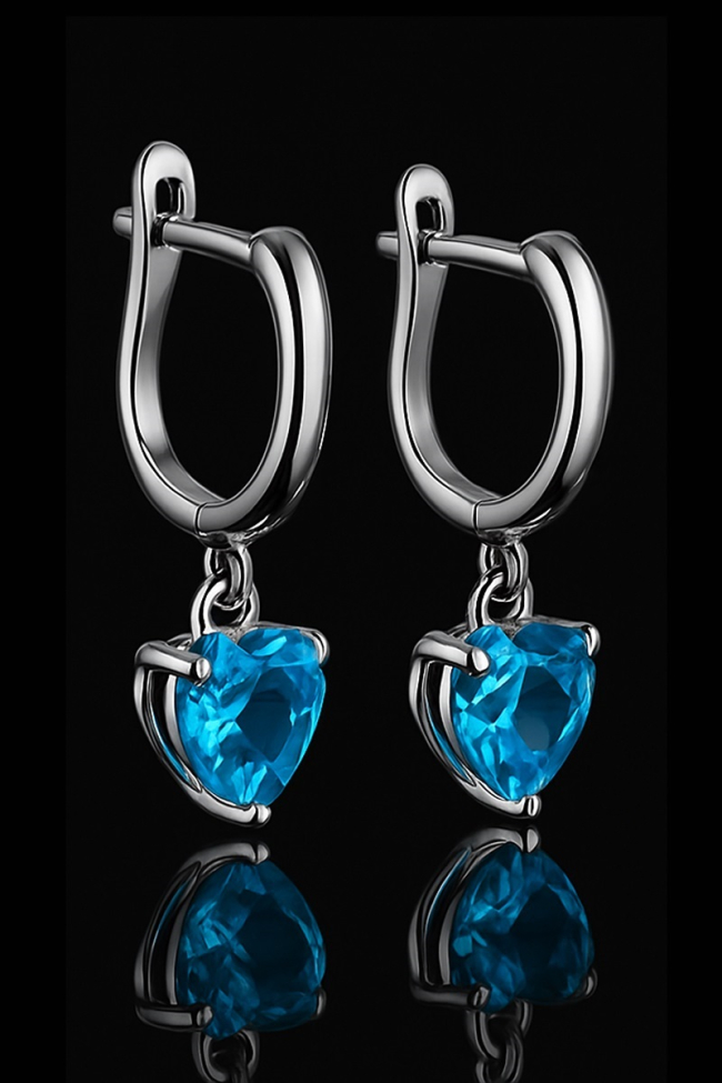 Silver blue heart glow earrings ασημένια σκουλαρίκια καρδιά με λαμπερό μπλε στοιχείο ιδανικά για δώρο