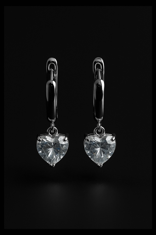 Ασημένια σκουλαρίκια καρδιά κομψά γυναικεία σκουλαρίκια αγάπης για καθημερινή και βραδινή εμφάνιση